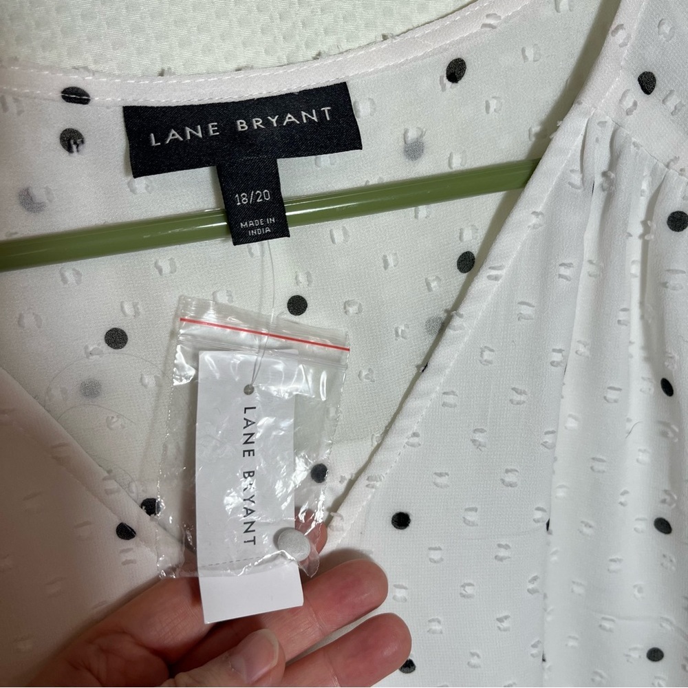 Lane Bryant White and Black Polka Dot Button-Front Blouse built in lining - Picture 6 of 11